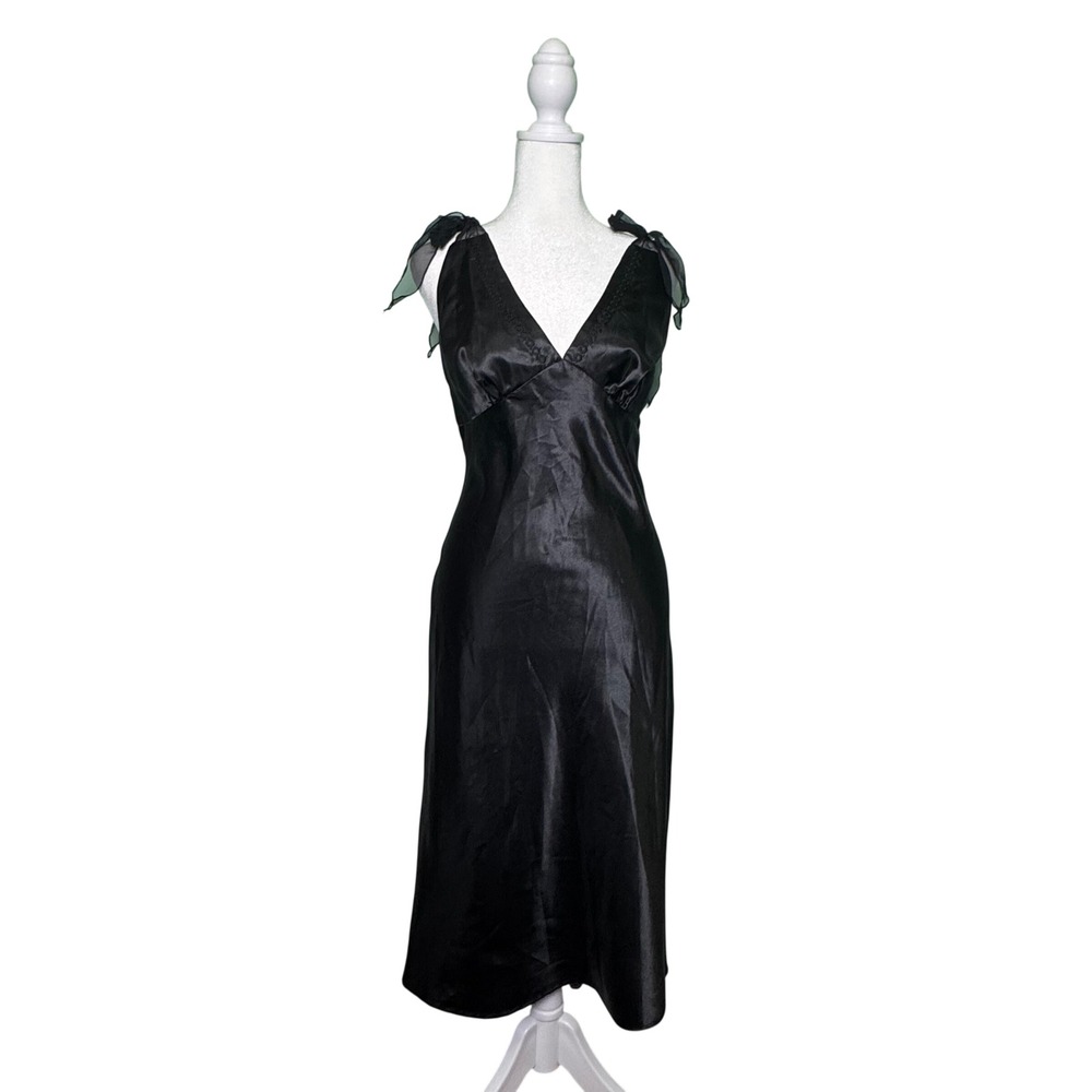 Vintage 90s Satin Mesh Slip Dress Mixit Black Women's Size 8 Gothic Grunge Glam